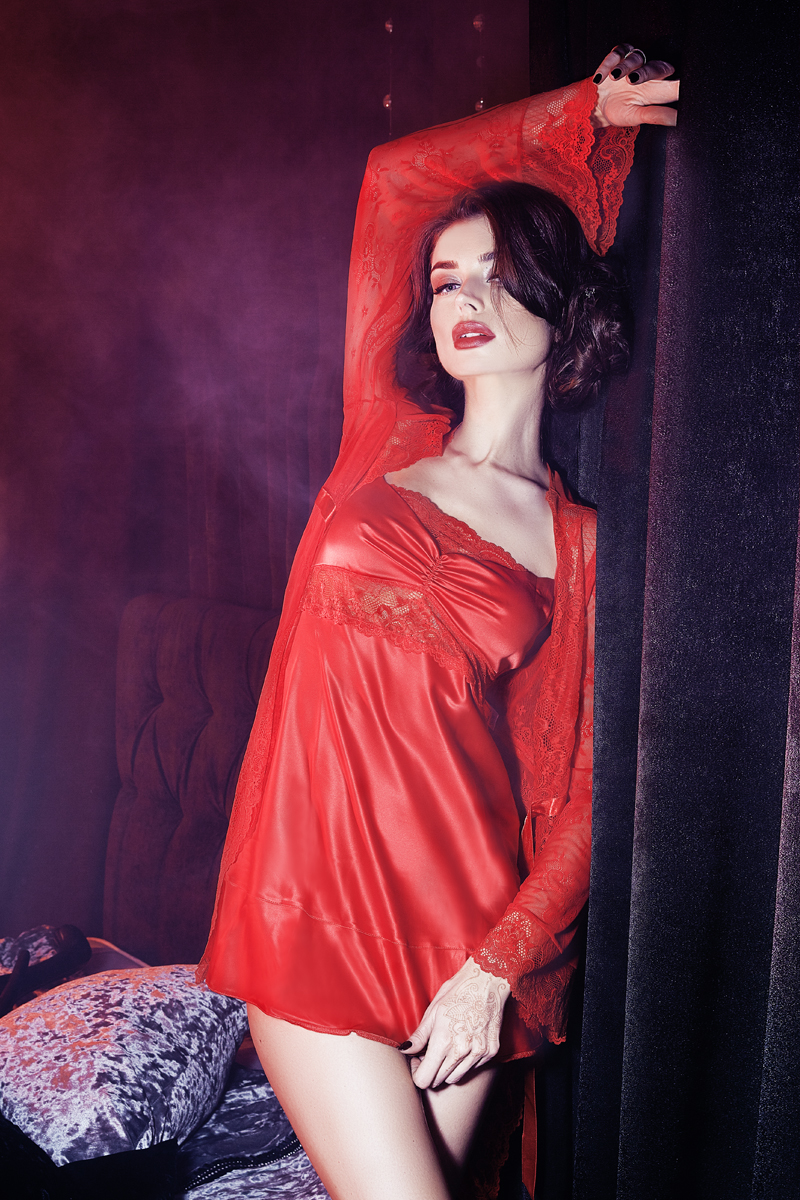 8057-6732 Комплект (халат+плаття) RED